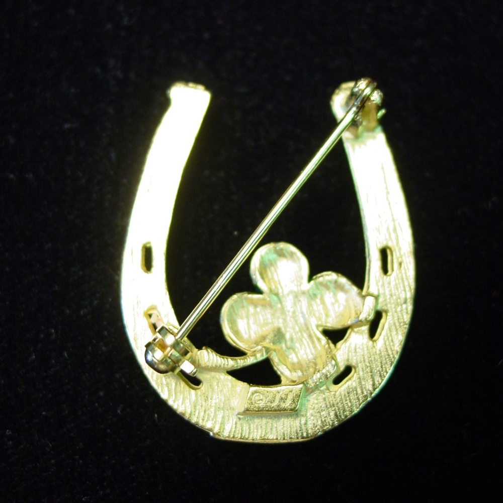 🆕 JJ Jonette Jewelry 4-Leaf Clover Horseshoe Pin - Picture 2 of 2